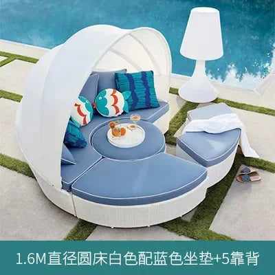 Outdoor rattan round bed leisure garden courtyard swimming pool beach bed