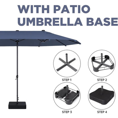15FT Large Patio Umbrella with Base Included, Outdoor Deck Standing Umbrella with Crank Handle, Double-Side Rectangular Pool Umb