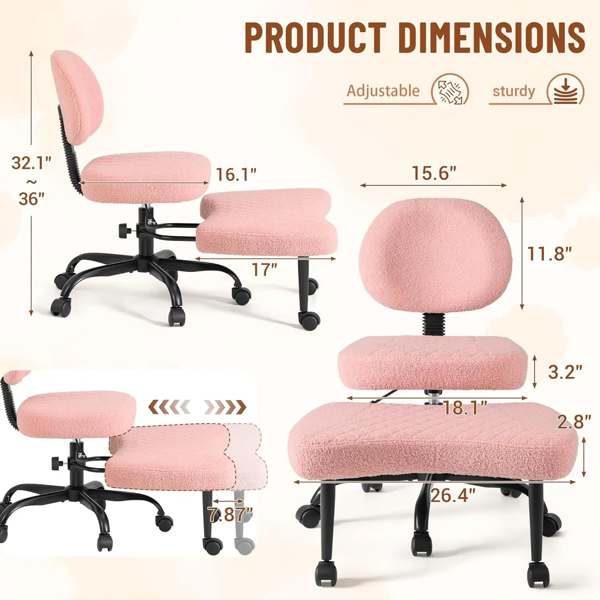 Ergonomic Cross Legged Office Desk Chair with Wheels, 360° Swivel and Adjustable Height for Meditation and ADHD,Criss Cross Knee