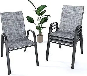 Outdoor Patio Chairs Set of 4 Stackable Dining Chairs All-Weather Textilene Furniture Set for Pool Deck, Backyard, Garden