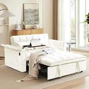 3-in-1 Velvet Sleeper Sofa, Pull-Out Bed, Adjustable Backrest, 55 Loveseat Bed
