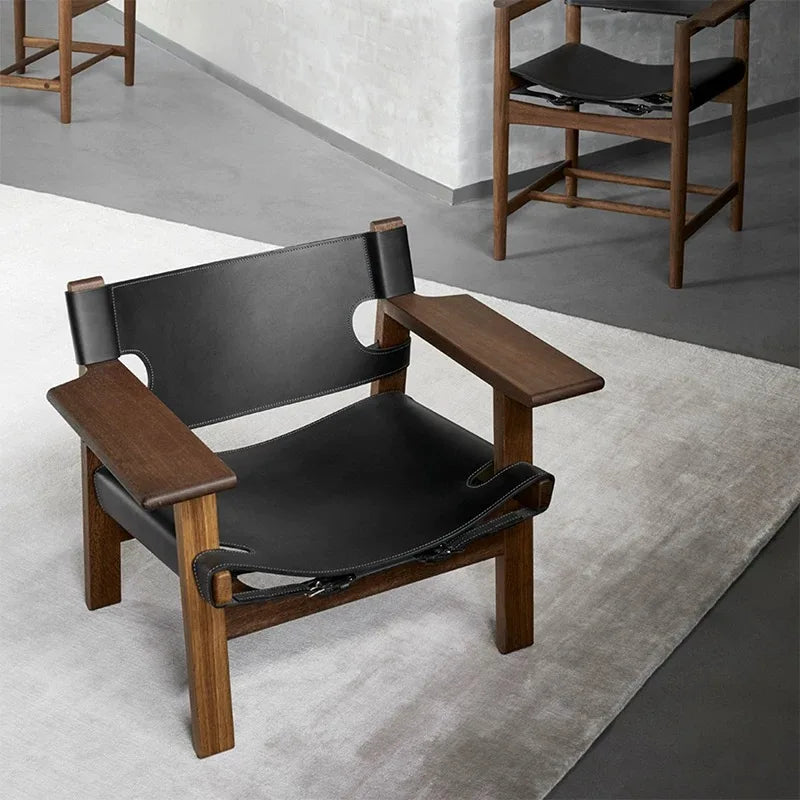 Luxury Modern Solid Wood Sofa Chair Leisure for Living Room Bedroom Lazy Lounge Single Mid century Leather Hotel Unique Design