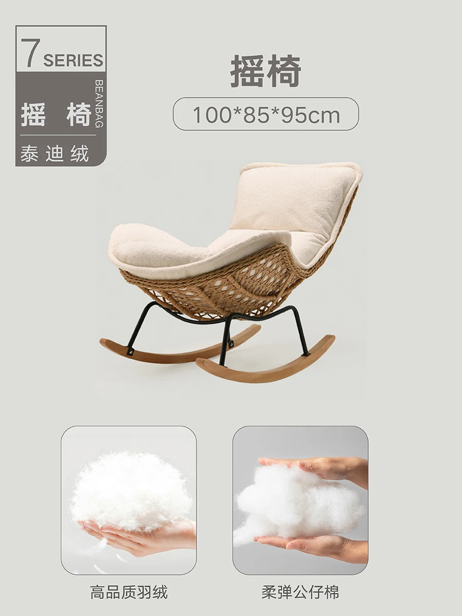 Woven Rattan Rocking Chair for Balcony Lazy Sofa with Comfortable Cushion Leisure Swivel Chairs for Living Room Lobster Chairs