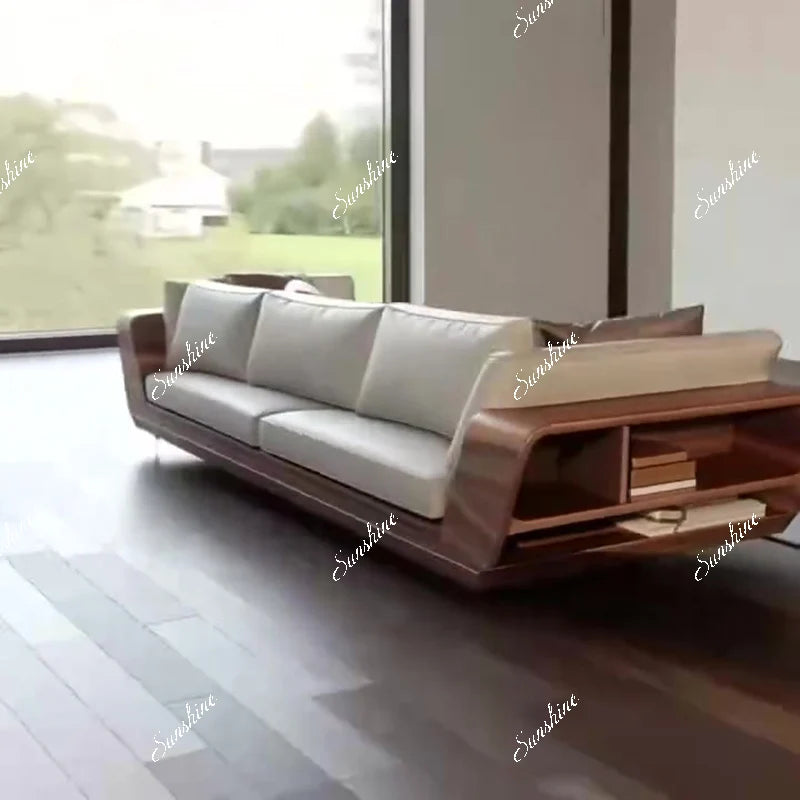 Italian minimalist, solid wood Nordic simple sofa living room villa hotel high-end straight row