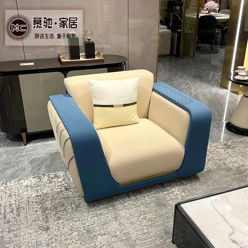 Italian light luxury large apartment leather sofa living room top layer cowhide designer villa high-end furniture combination