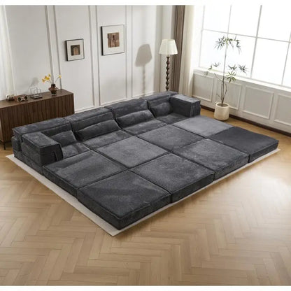 Modular Convertible Floor Sofa Bed, DIY Boneless Sectional Sofa, No Assembly Needed, Oversized 4-Seater with 2 Ottomans, Dark