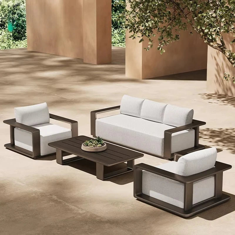 Modern Villa Hotel Garden Set Metal Aluminum Frame Fabric Waterproof Cushion Patio Furniture Outdoor Sofa Set
