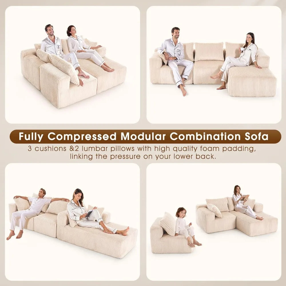 Cloud Modular Sofa Couch with L-Shape Chaise,Modern Sectional with Deep Seat, Upholstered Couches for Living Room Bedroom