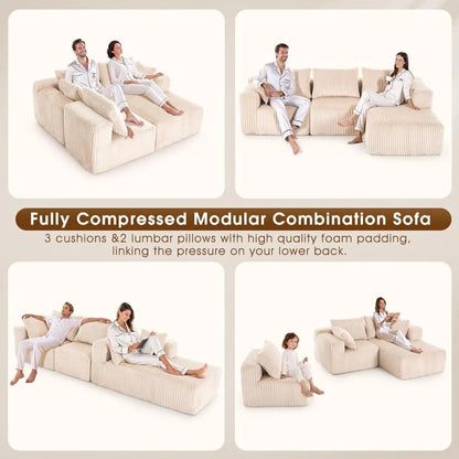 Cloud Modular Sofa Couch with L-Shape Chaise,Modern Sectional with Deep Seat, Upholstered Couches for Living Room Bedroom