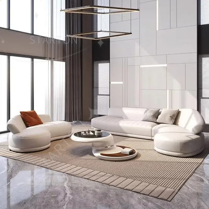 Nordic Modern Luxury Curved Leather Sofa Multi-seat Combination for Home Italian Design Living Room Villa Leather Sofa Set