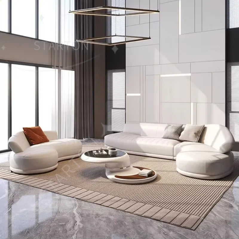 Nordic Modern Luxury Curved Leather Sofa Multi-seat Combination for Home Italian Design Living Room Villa Leather Sofa Set