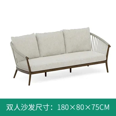 Leisure Solid Wood Outdoor Sofas Home Living Room Outdoor Balcony Rattan Sofa Chair and Coffee Table Nordic Garden Furniture Set