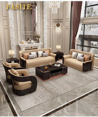 Italian light luxury leather sofa modern high-end straight row villa large flat floor