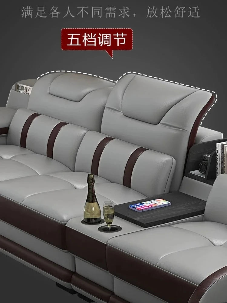 for| Italian Genuine Leather Sectional Sofa with Bluetooth, Speaker, Functional Headrest, Massage Chaise | Big Corner Couch