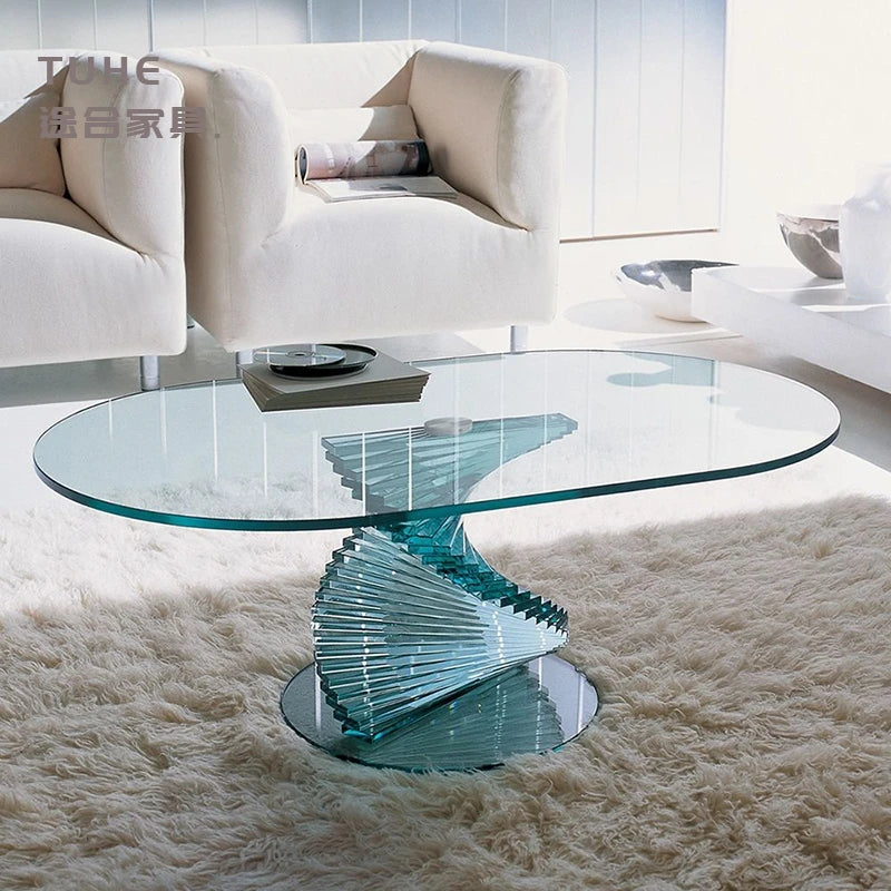Italian Style Solid Wood Dining Table Light Luxury Curved Round Table Tempered Glass Living Room Hotel Personalized Dining Table
