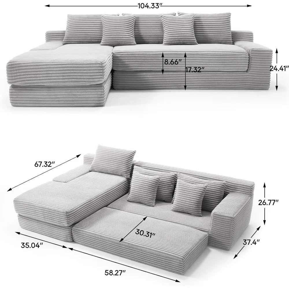 L-Shaped Sectional Couches for Living Room with Memory Foam, No Assembly Convertible Sofa Bed, Corduroy Fabric Customized