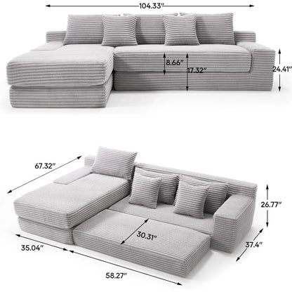 L-Shaped Sectional Couches for Living Room with Memory Foam, No Assembly Convertible Sofa Bed, Corduroy Fabric Customized