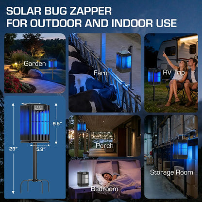 Solar Bug Zapper Outdoor Mosquito Zapper Cordless Waterproof Fly Zapper with Illuminated Light Ground Bracket