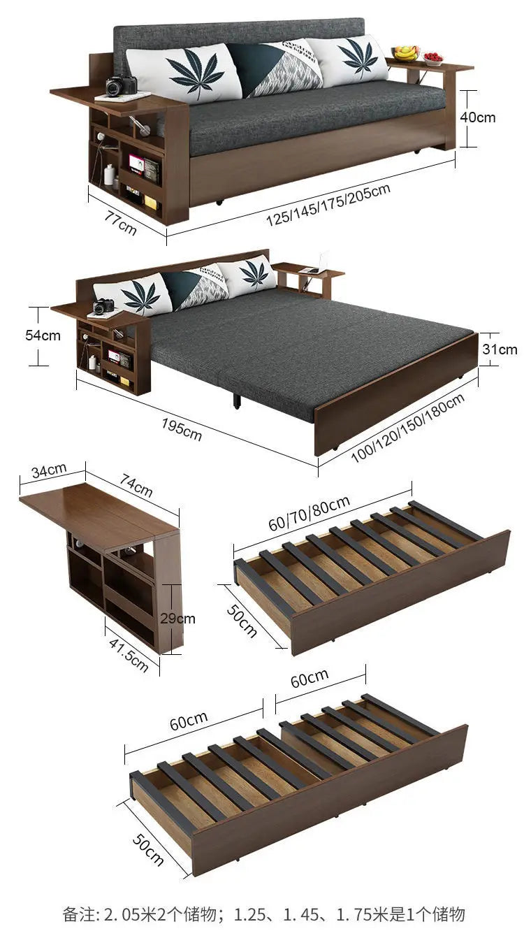 custom. [2675 People Favorited] Solid Wood Sofa Bed Small Apartments, Multifunctional Living Room Study Room, Push-Pull Fold