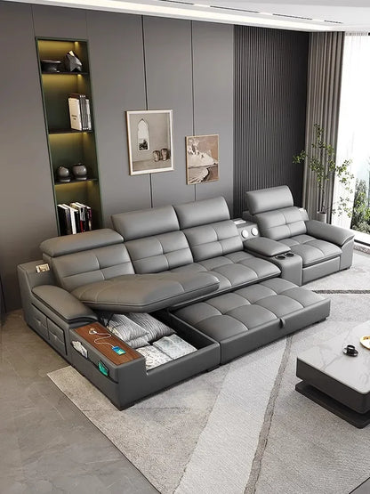 functional sofa, electric adjustable modern living room, storage princess, smart head, etc., dual-purpose leather sofa bed