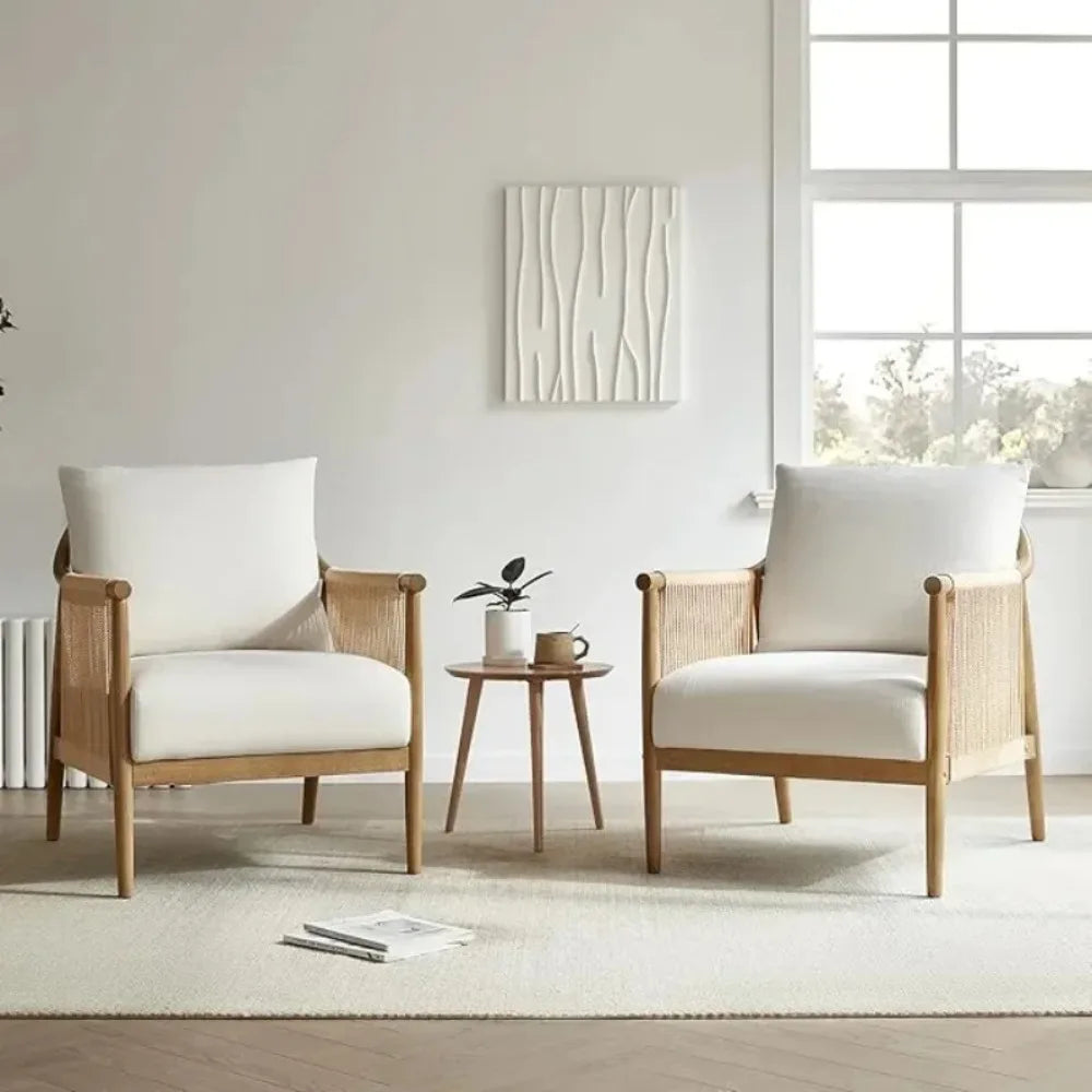 Chairs-Tool Braid Armchair, Modern Accent Chair for Living Room, Cream