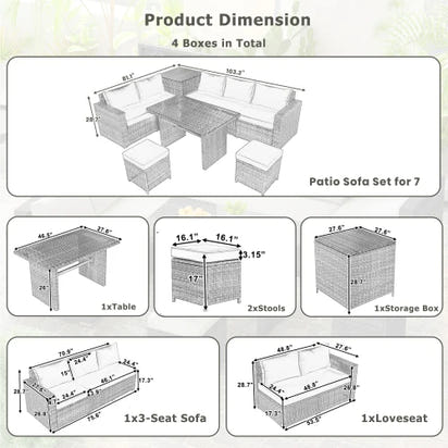 6-Piece Outdoor All Weather PE Rattan Sofa Set, Garden Patio Wicker Sectional Furniture Set with Adjustable Seat,Natural