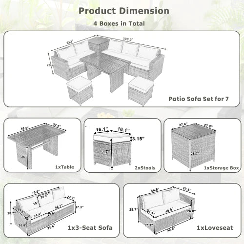 6-Piece Outdoor All Weather PE Rattan Sofa Set, Garden Patio Wicker Sectional Furniture Set with Adjustable Seat,Natural