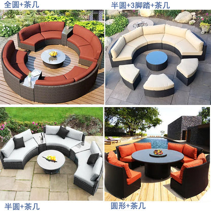 Outdoor circular rattan sofa chair, courtyard, outdoor rattan woven garden sofa combination
