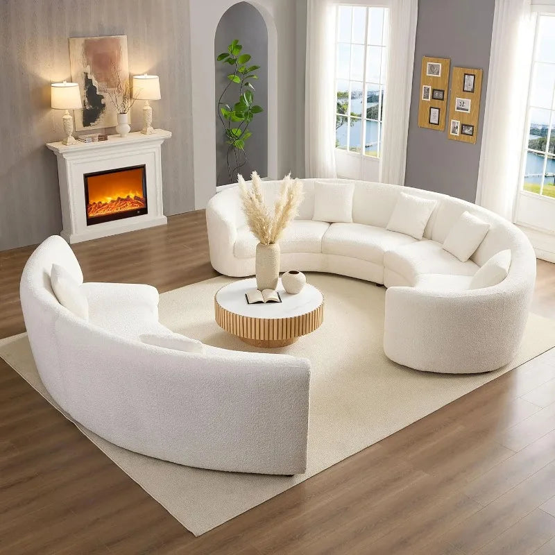 Modern Oversize Curved Sectional Sofa for Living Room,Home Office,Rearrangeable Modular Rounded Couch Cream-White