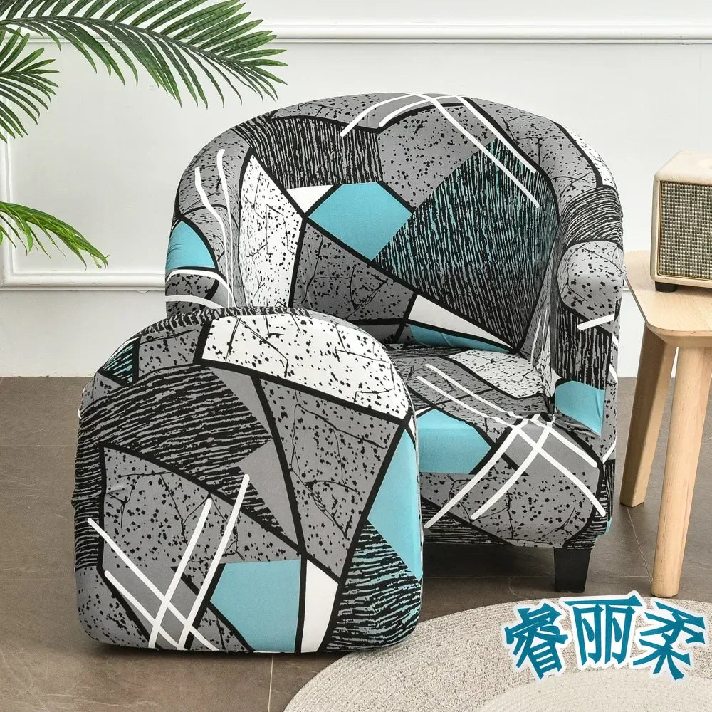 Stretch Club Chair Slipcover 2 Piece Printed Tub Chair Slipcover Stretch Armchair Cover Single Sofa Cover Furniture Protector