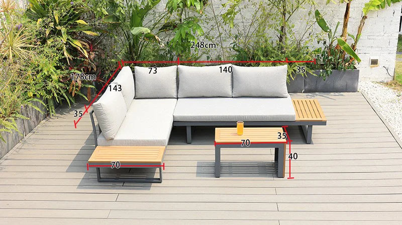 Outdoor Sofa Villa Park Terrace Plastic Wood Courtyard Garden Outdoor Sofa Set Open-air Light Luxury Combination Sofa