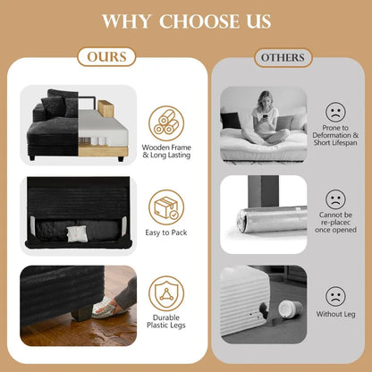 60 Chaise Lounge Indoor, Upgraded Oversized Upholstered Sofa Bed with Pillows & Armrests, Fluffy Plush Faux Fur Sleeper Couch Ch