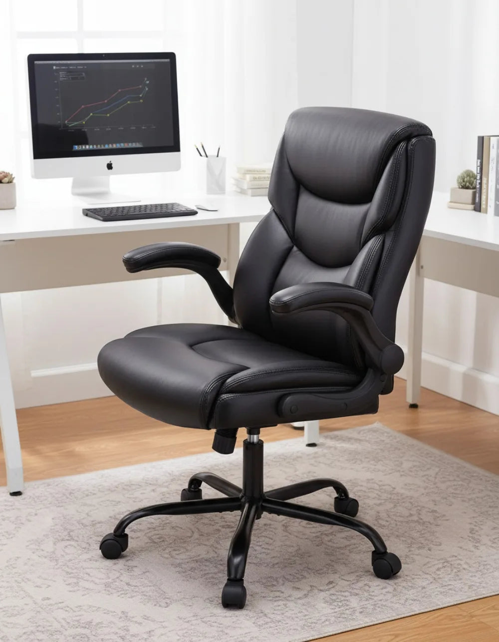 Ergonomic Office Chair with Adjustable Armrests, Lumbar Support, and Durable Metal Base for Comfortable Work or Gaming