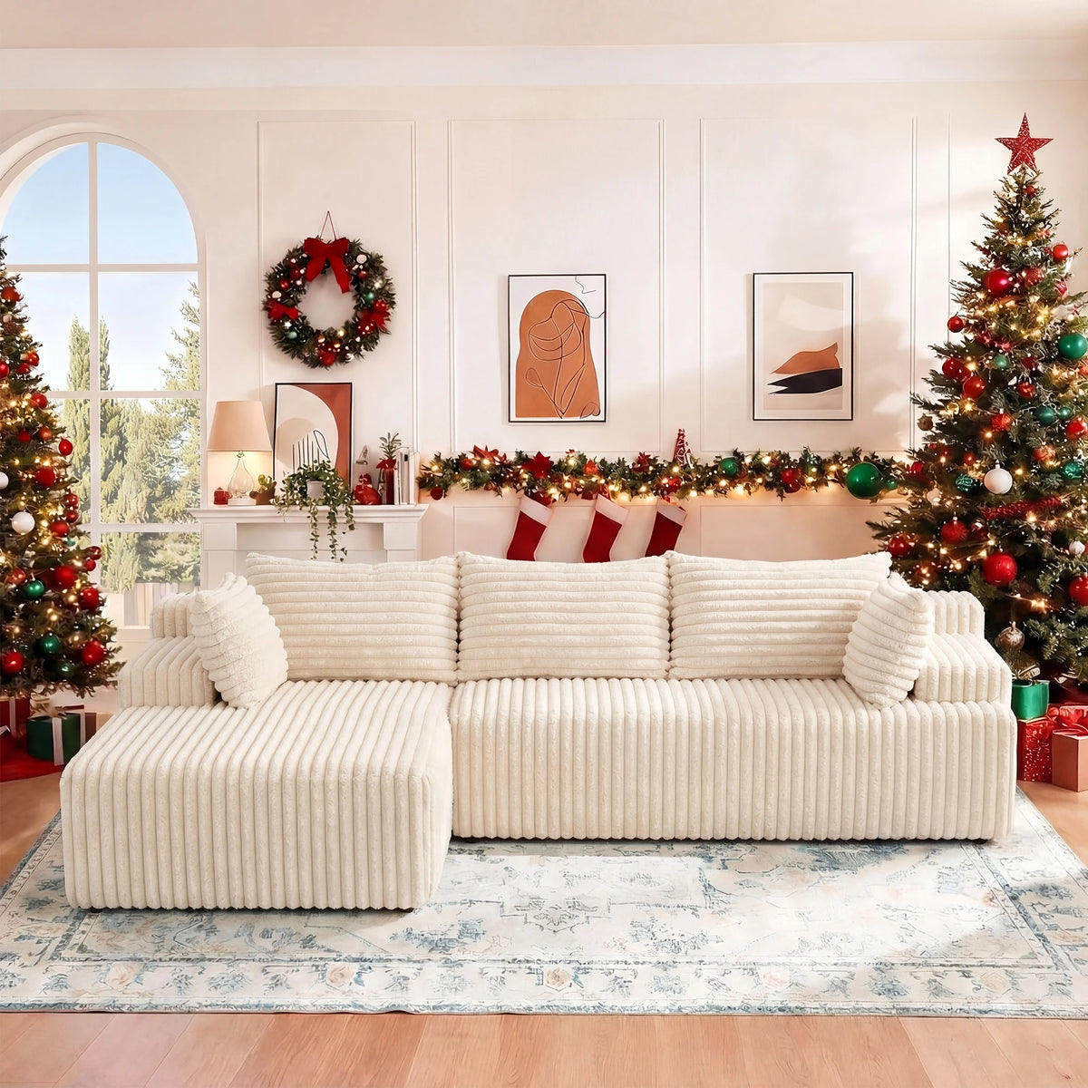 Redlife L-Shape Corduroy Sectional Sofa,Cloud-Like Couch,Boneless Couches, No Assembly Required,Deep Seat, for Living Room