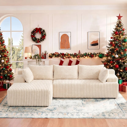 Redlife L-Shape Corduroy Sectional Sofa,Cloud-Like Couch,Boneless Couches, No Assembly Required,Deep Seat, for Living Room