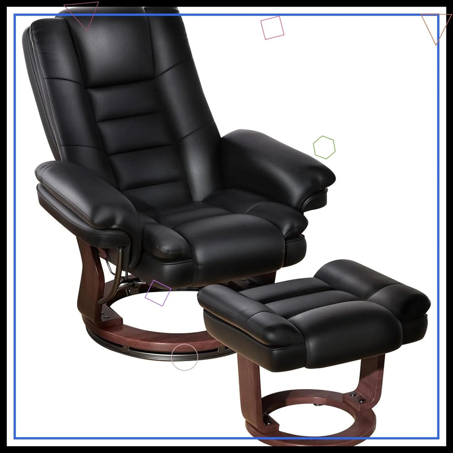 Modern Swivel Recliner Chair with Ottoman, Adjustable PU Leather, Thick Padded Cushion for Living Room, Bedroom