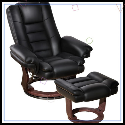 Modern Swivel Recliner Chair with Ottoman, Adjustable PU Leather, Thick Padded Cushion for Living Room, Bedroom