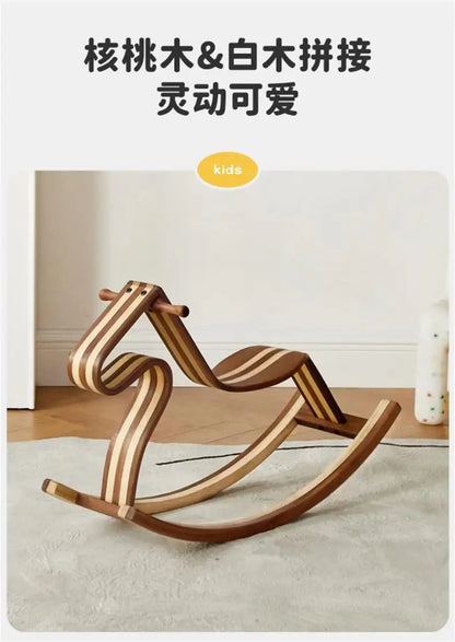 Solid wood color matching parent-child rocking horse chair Nordic light luxury toy birthday gift adults can sit