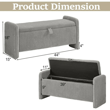 44'' Corduroy Storage Ottoman Bench, Upholstered End of Bed Storage Bench with Safety Hinge, Linear Bed Bench for Bedroom