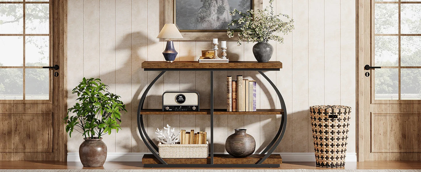 Tribesigns 41.3" Console Table, Industrial 3-Tier Entryway Table with Arched Metal Frame and Storage Shelves for Living Room