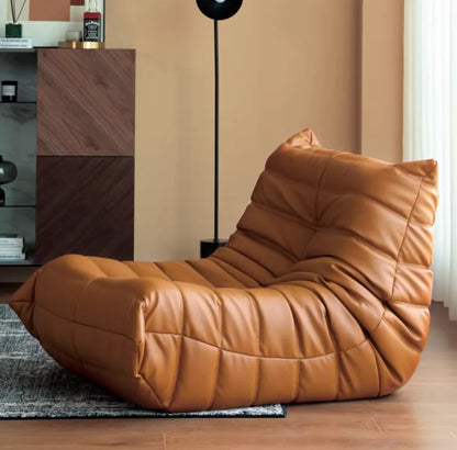 Leather lazy sofa Nordic single bedroom togo caterpillar balcony sofa chair casual leather art floor sofa
