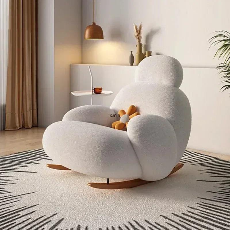 Nordic Bedroom Creamy Velvet Rocking Lounge Chair,living Room Balcony,rotatable Single Person Large White Bear Leisure Chair
