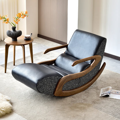 Nordic Modern Luxury Living Room Wooden Chairs Cushioned Large Rocking Single Lazy Sofa  Adult Bedroom Lounge Reading Furniture