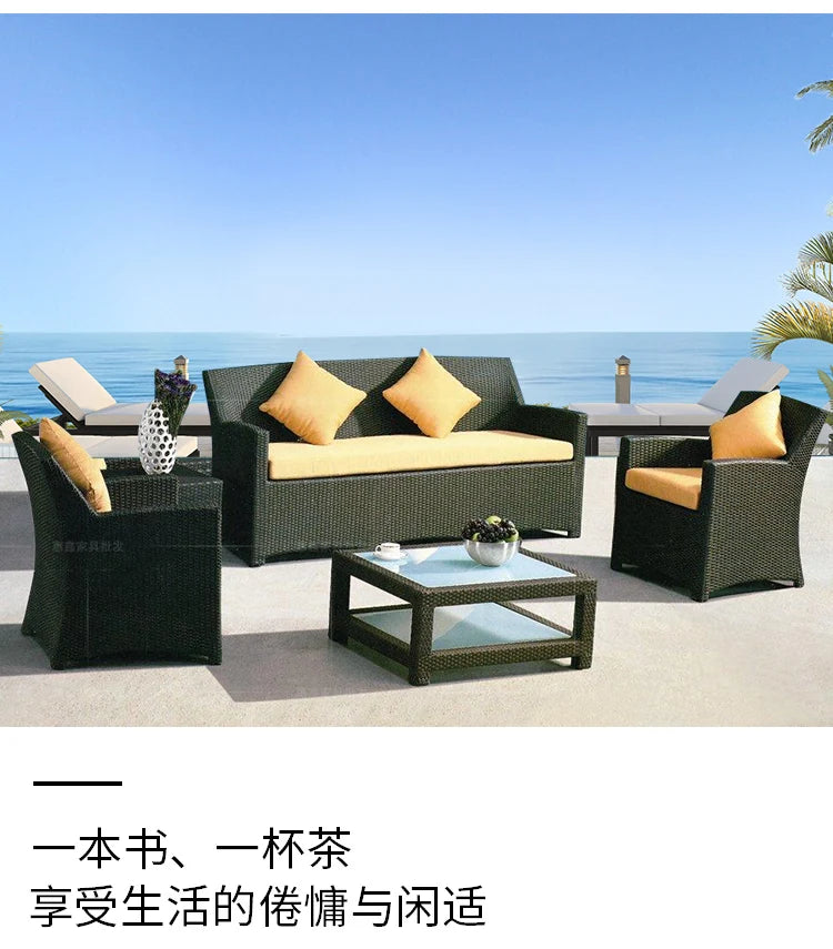 Outdoor Combination Garden Sofas Modern Courtyard Nordic Villa Garden Sofas Open-air Plastic Rattan Furniture Sofá Jardín MHHYSF