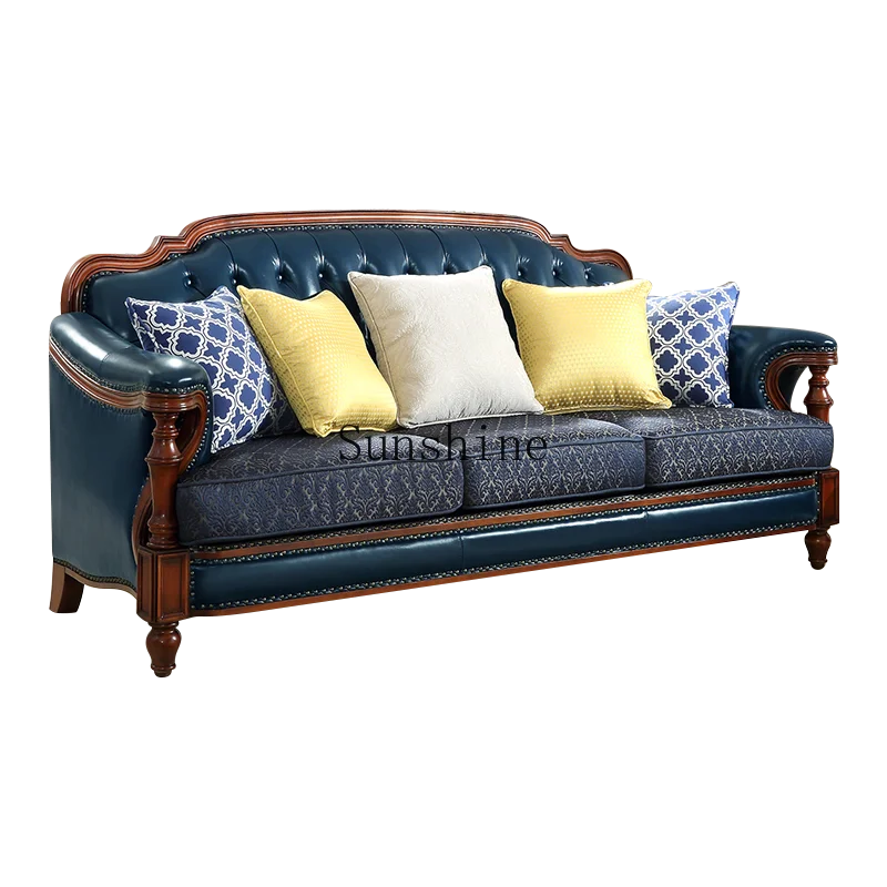 American first-layer leather sofa combination simple household solid wood corner villa L-shaped sofa