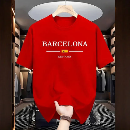 Summer fashion men's T-shirt Barcenola printed 100% cotton casual loose short-sleeved soft and breathable top T-shirt for men