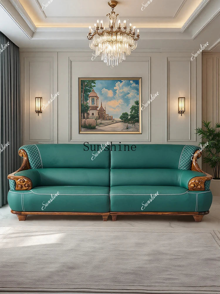 New Chinese-style thick leather sofa with solid wood 123 living room combination large apartment villa furniture  FT