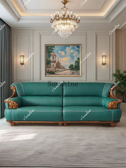 New Chinese-style thick leather sofa with solid wood 123 living room combination large apartment villa furniture  FT