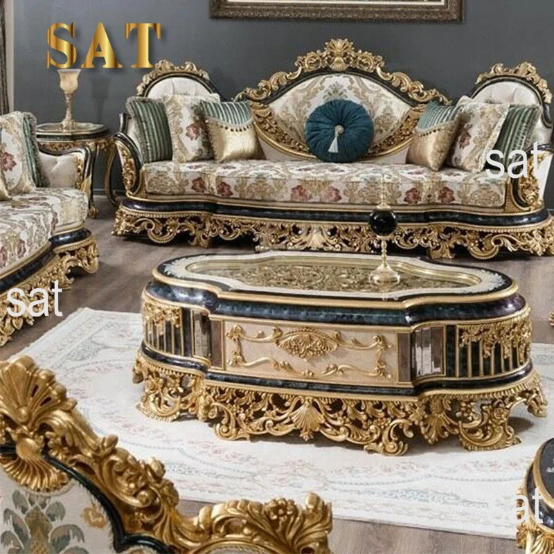 For Turkish Style Royal Antique Carved Solid Wood Sofa Set European Luxury Classic Home Living Room Furniture Sectional Sofa