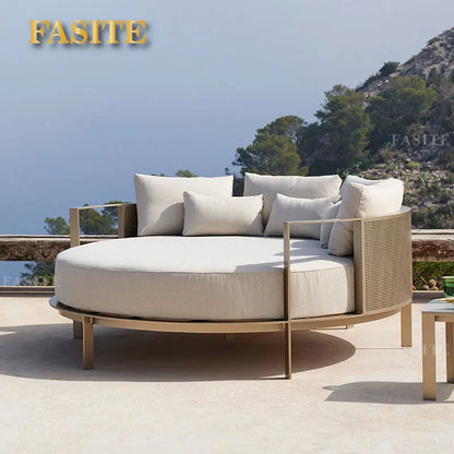 Villa Swimming Pool Outdoor Sofa Courtyard Garden Balcony Large Round Bed Beach Outdoor Lounger Champagne Gold